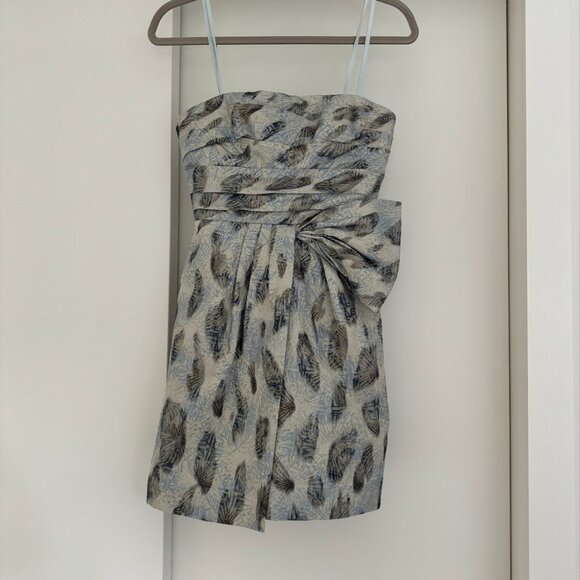 BCBG Blue and Metallic Jacquard Mini Dress With Bow Detail - Picture 7 of 10